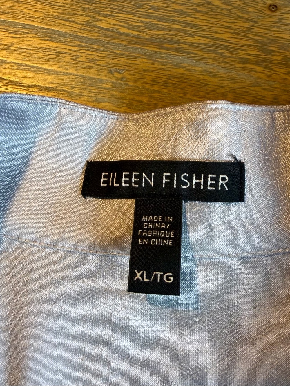 Eileen Fisher Silk Georgette Crepe Mandarin Collar Long Shirt- Light Gray - Picture 8 of 14